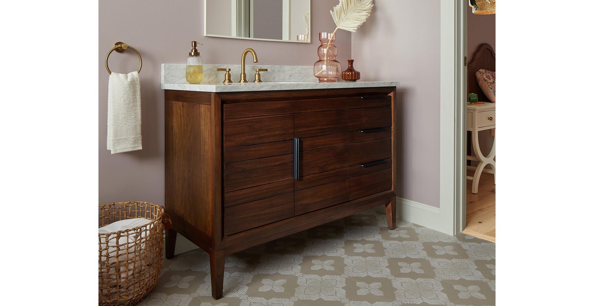 48" Aliso Teak Vanity for Left Offset Rectangular Undermount Sink in Java for teak furniture