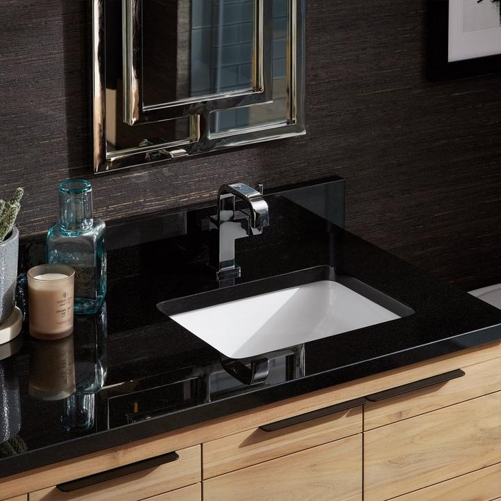 modern bathroom vanity with chrome faucet