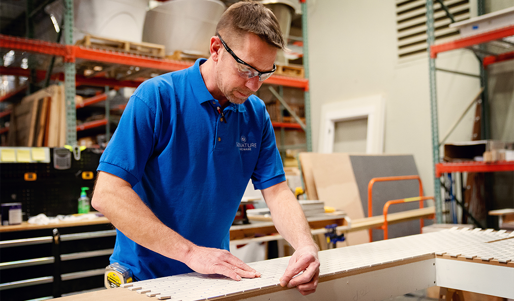 warehouse employee following safety procedures