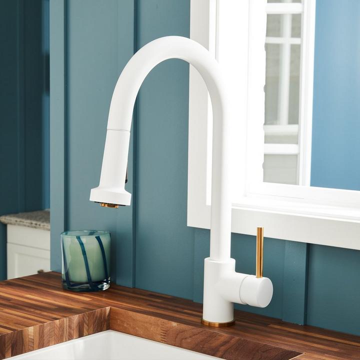 Ridgeway Pull-Down Kitchen Faucet - Brushed Gold/Matte White