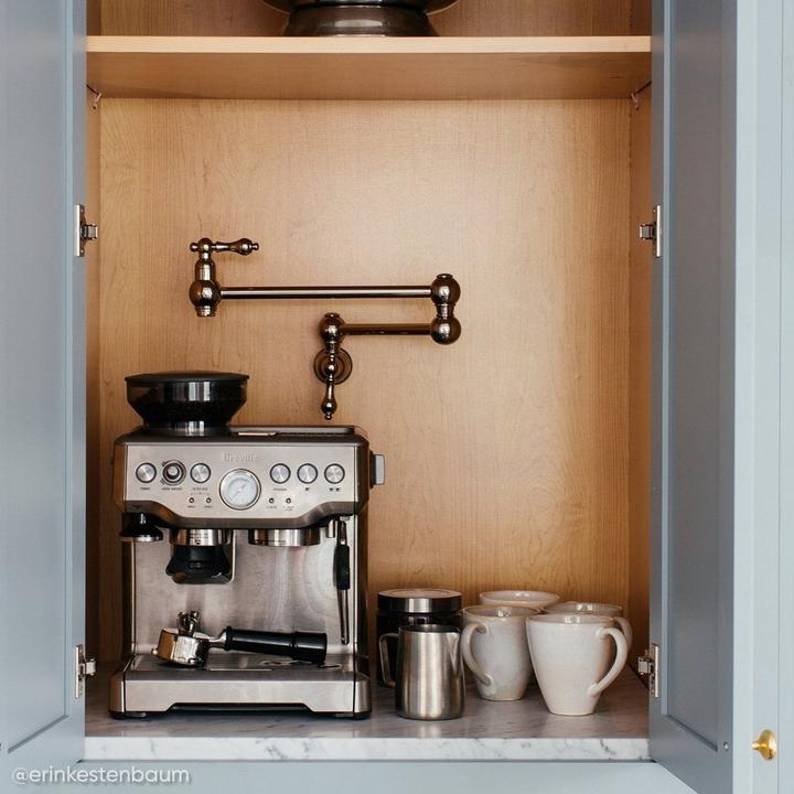 Coffee bar cabinet with Vivan Retractable Wall-Mount Pot Filler Faucet - Polished Nickel