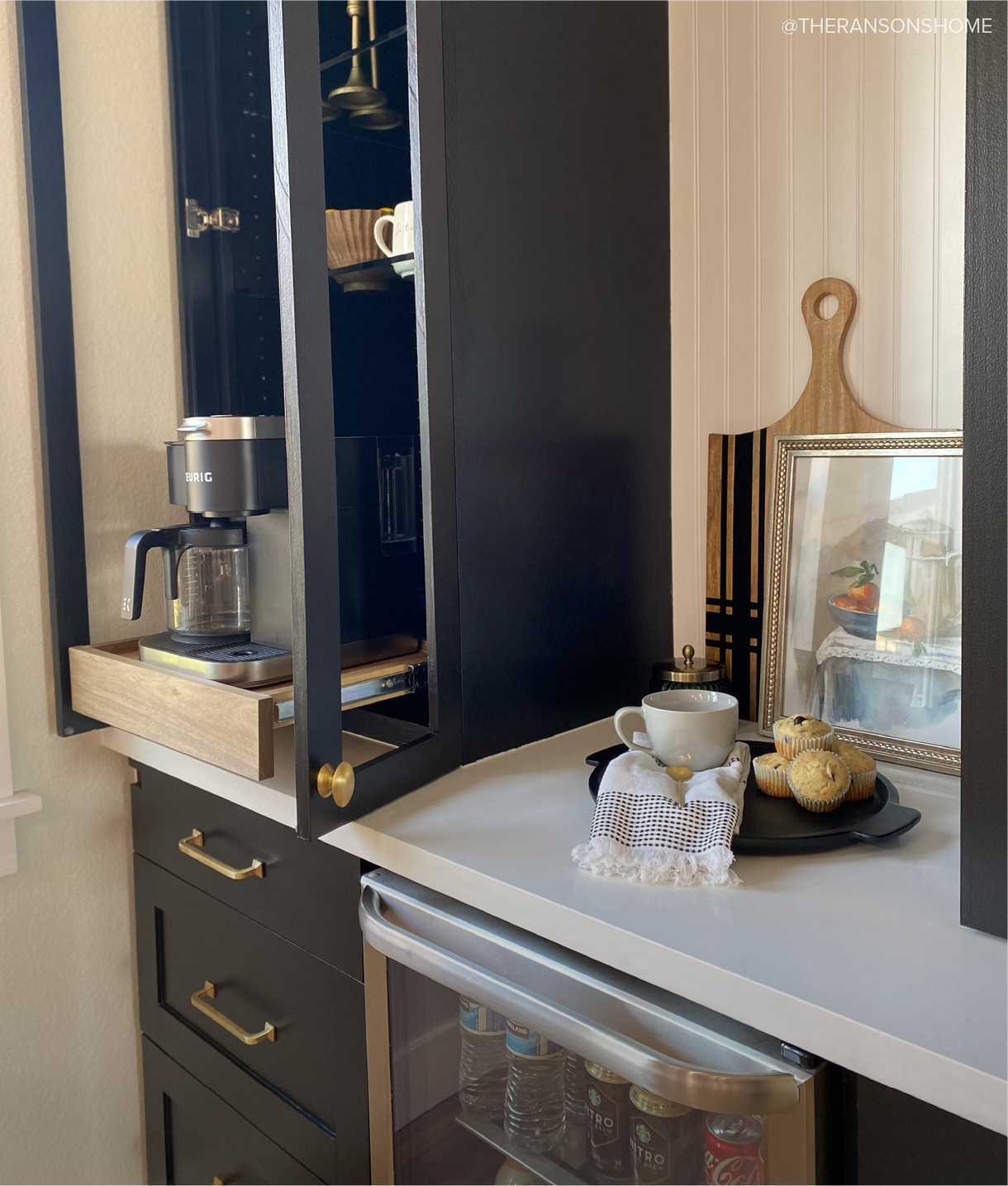 Coffee nook with Klein Solid Brass Cabinet Pull - Satin Brass