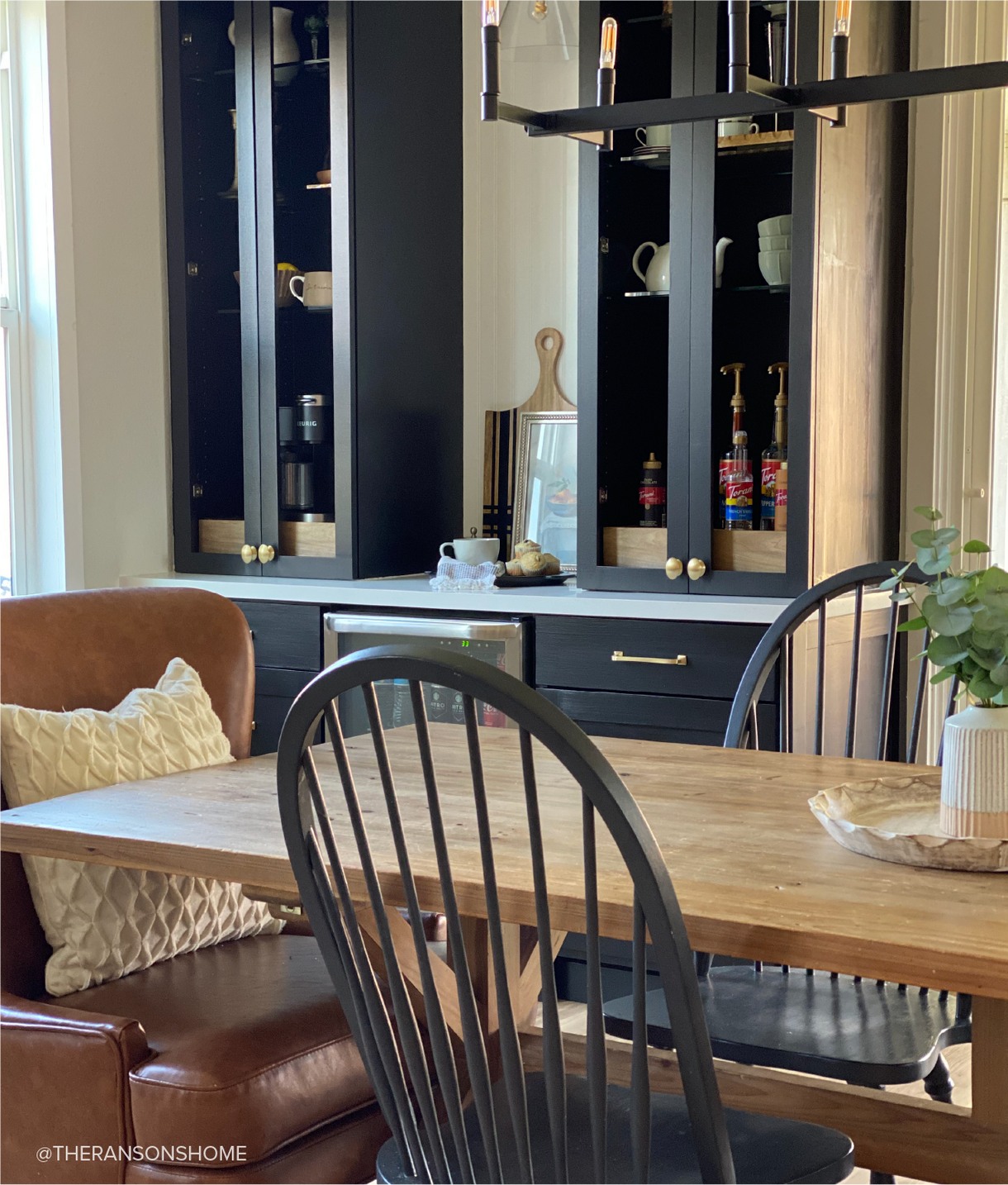 Coffee bar design fridge with the Avignon Brass Appliance Pull - Chrome
