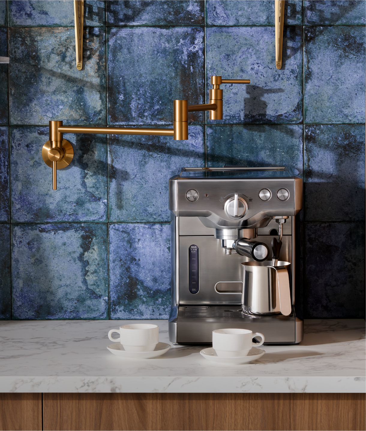 Coffee bar design with Modern Pot Filler - Brushed Gold