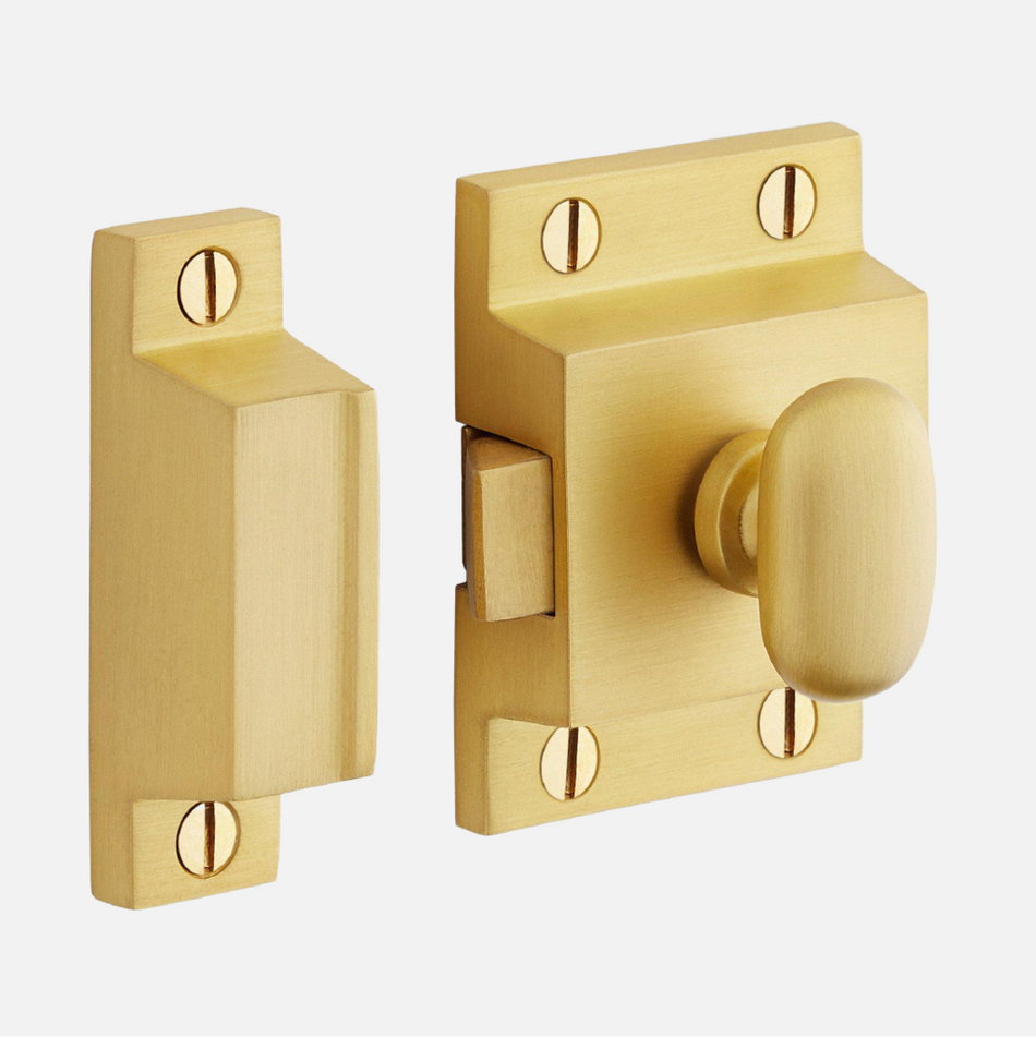 Pitkin Brass Cabinet Latches with Oval Knob - Satin Brass