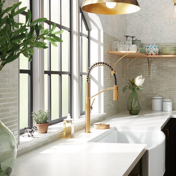 Eiler Single-Hole Kitchen Faucet with Pull-Down Spring Spout in Brushed Gold,