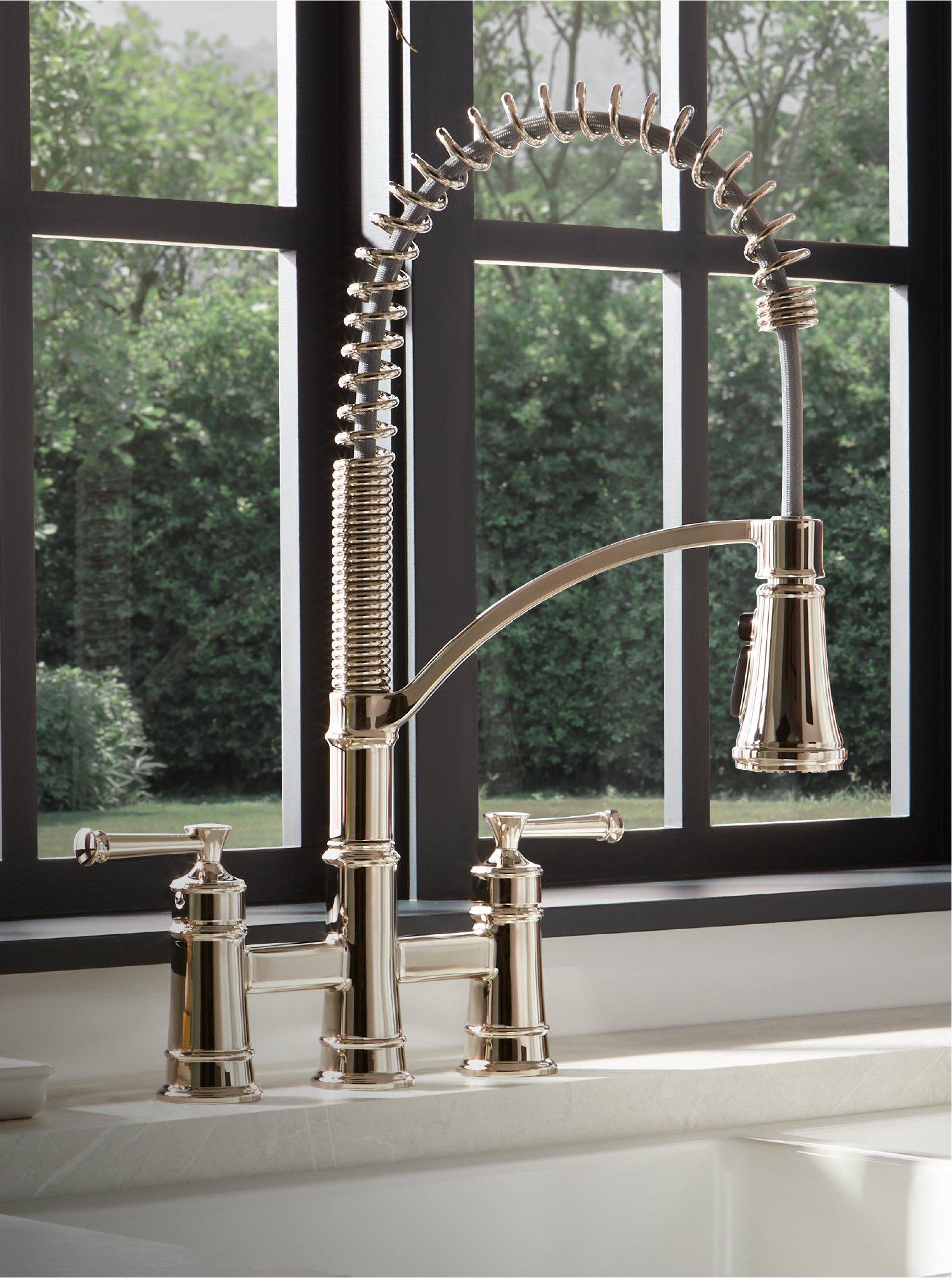 Beasley Bridge Kitchen Faucet with Pull-Down Spring Spout - Polished Chrome