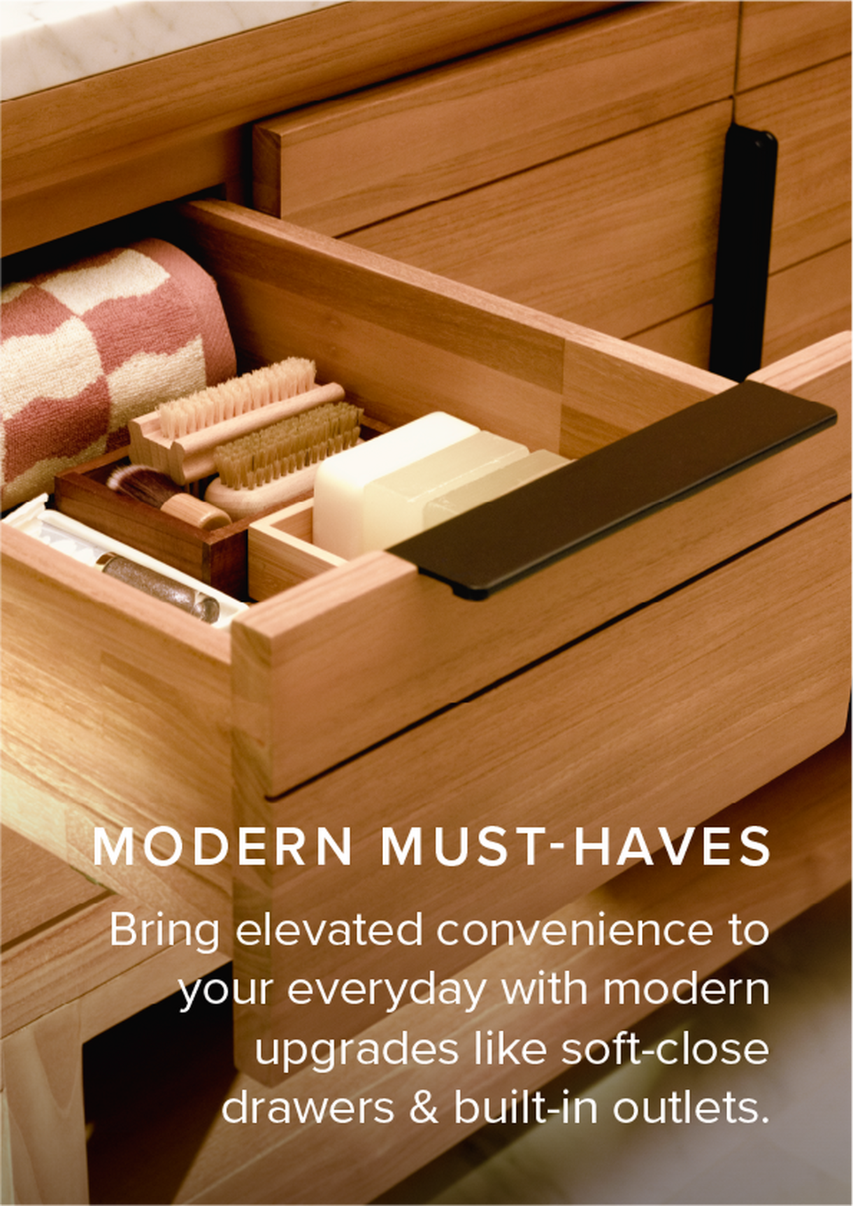 Closeup of Aliso Console Double Vanity soft-close drawer