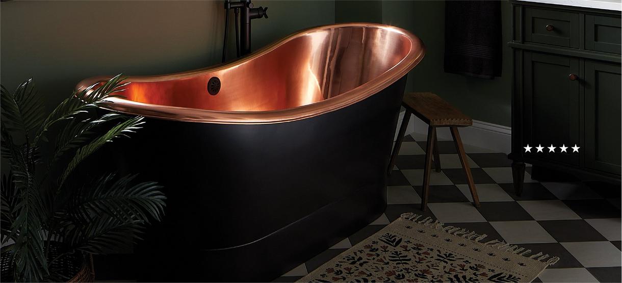70 inch Thaine Copper Double-Slipper Pedestal Soaking Tub - Antique Black