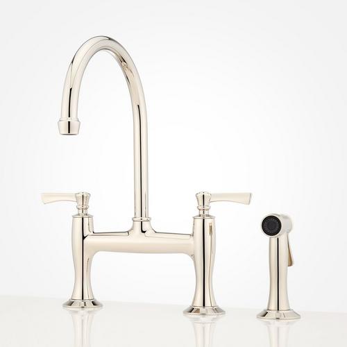 Marceau Bridge Kitchen Faucet with Side Spray - Polished Nickel