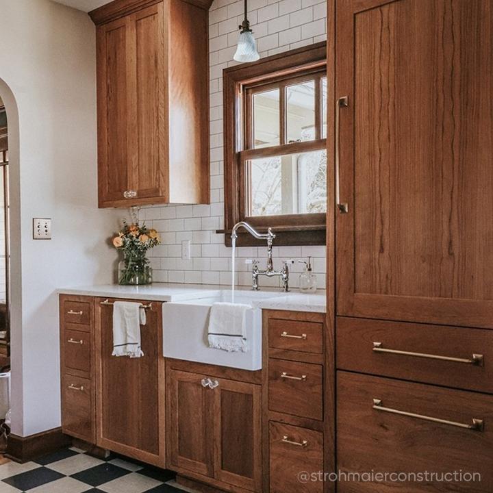 craftsman style kitchen featuring the Bridge Bathroom Faucet with Level Handles in Chrome