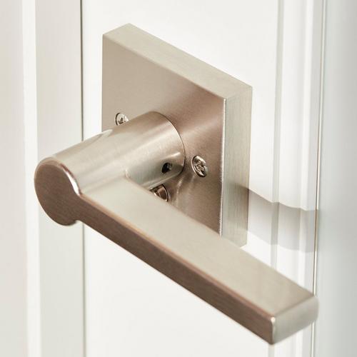 Mabry Privacy Set with Lever Handles in Brushed Nickel