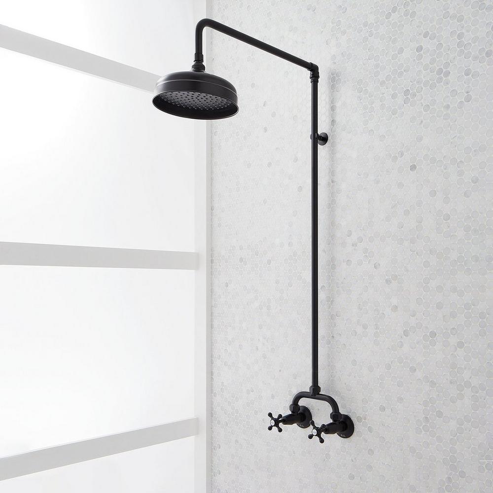 Baudette Exposed Pipe Wall-Mount Shower with Rainfall Shower Head