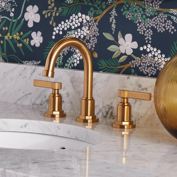 Greyfield Widespread Faucet in Brushed Gold for eclectic décor