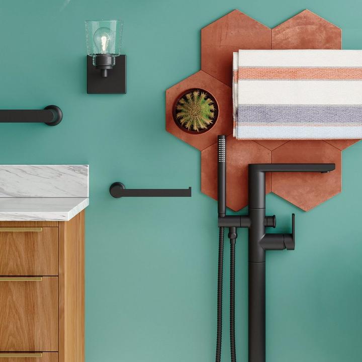 Berwyn Freestanding Tub Faucet, Towel Ring in Matte Black for eclectic bathroom