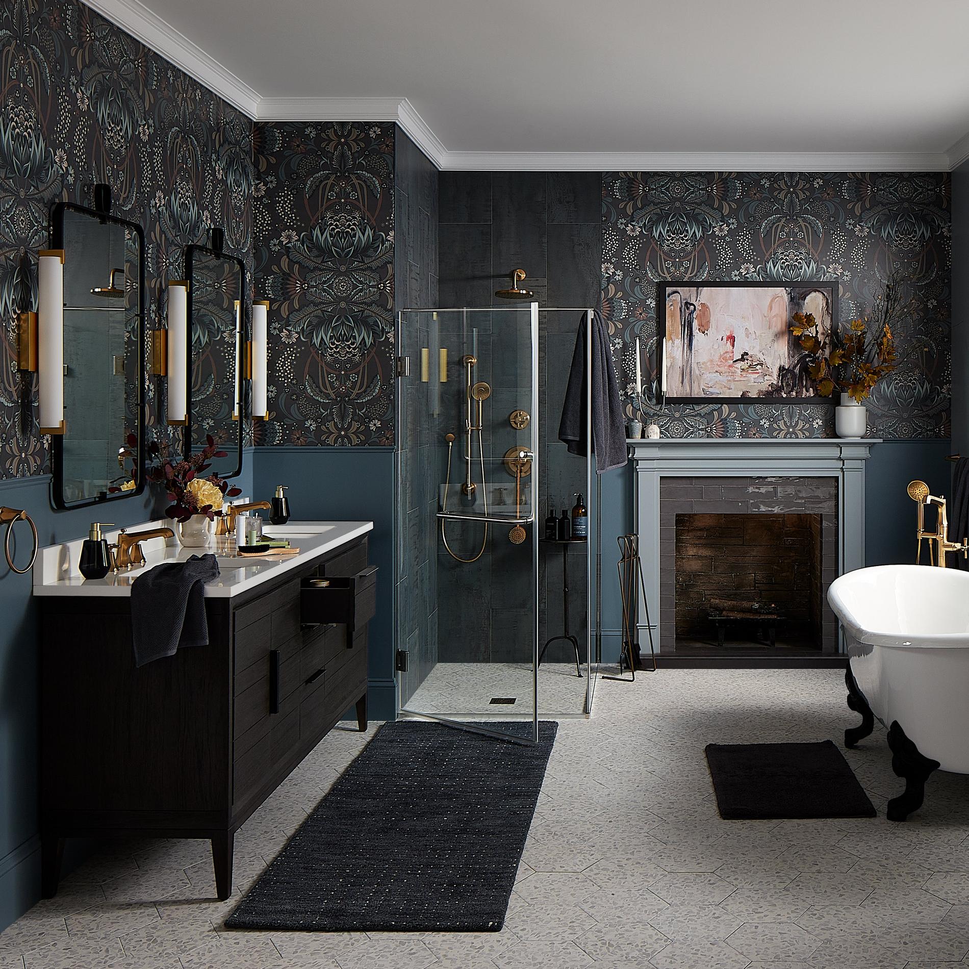 Shop the Room New Traditional Blue Bathroom Signature Hardware