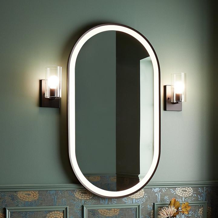 Faysel Oval Lighted Mirror in Matte Black Powder Coat for home entrance ideas