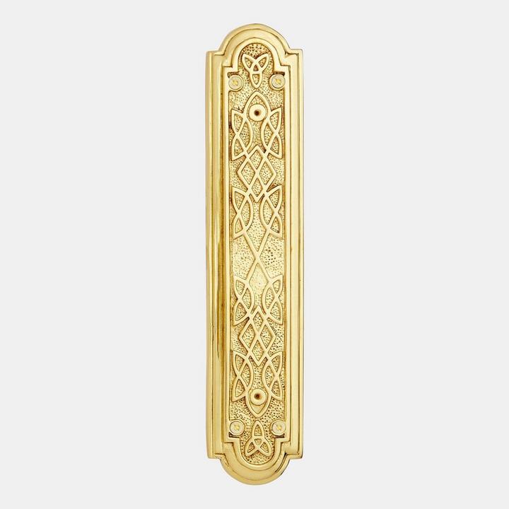 Celtic Brass Push Plate in Polished Brass for home entrance ideas