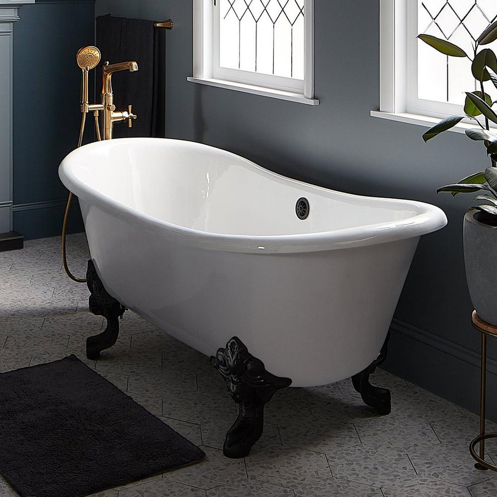 67" Lena Cast Iron Clawfoot Tub with Black Monarch Feet