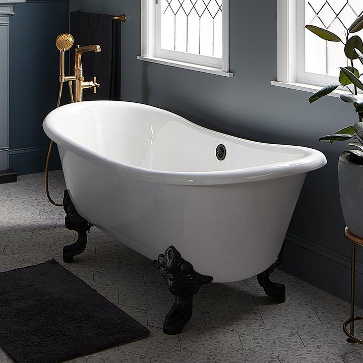 67" Lena Cast Iron Clawfoot Tub - Continuous Rolled Rim - Black Monarch Feet