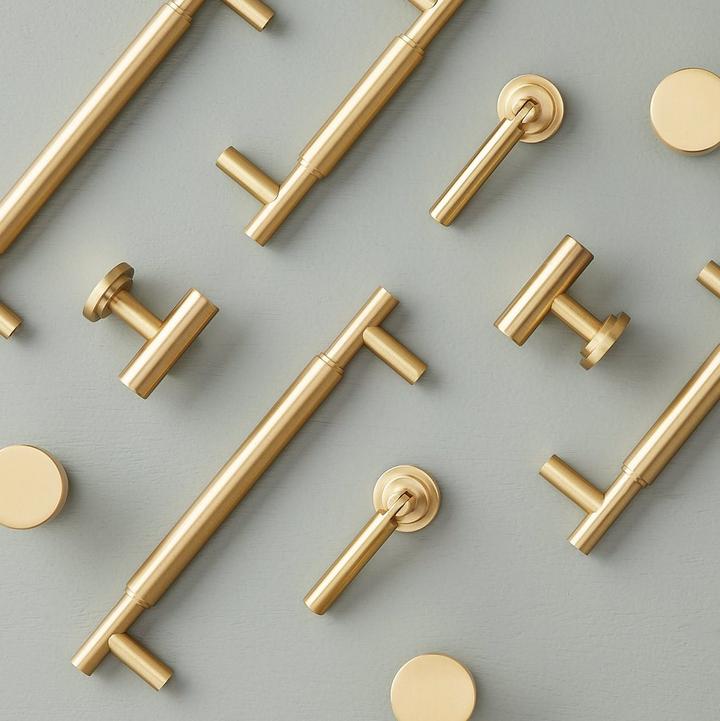 Colmar Solid Brass Cabinet Pull and Knob in Satin Brass