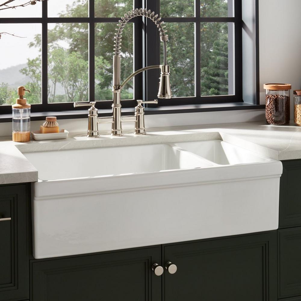 36" Gallo 80/20 Double-Bowl Fireclay Farmhouse Sink in White