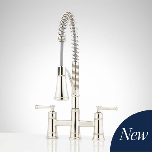 Beasley Bridge Kitchen Faucet with Pull-Down Spring Spout in Polished Nickel