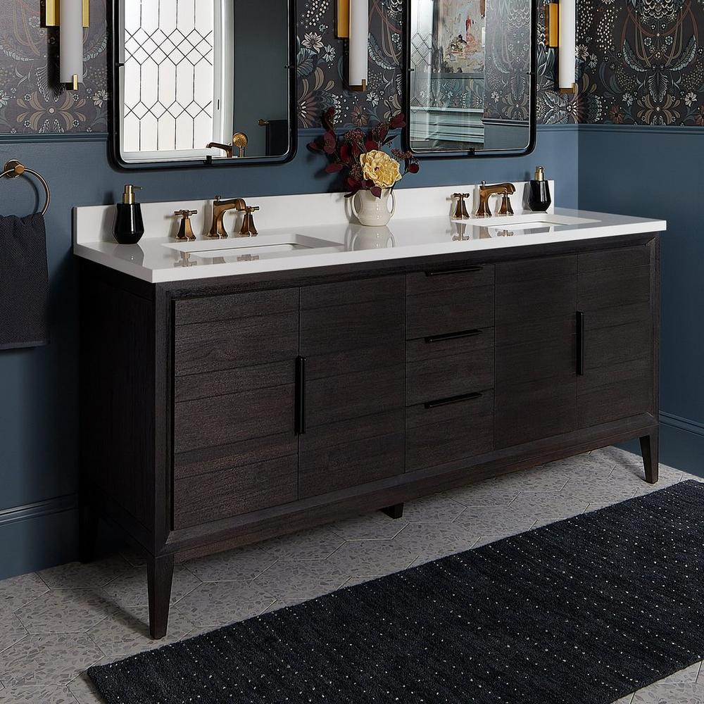 72" Aliso Teak Vanity for Undermount Sink in Charred Timber Black