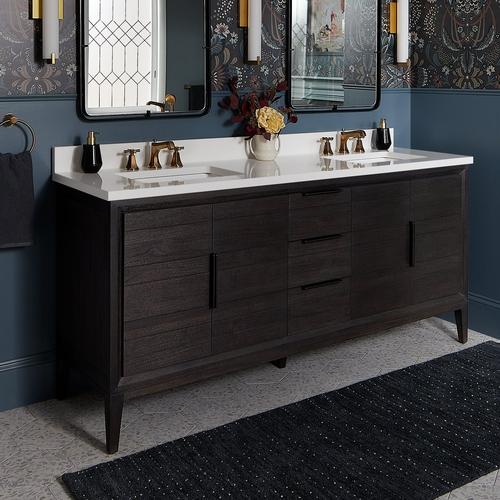 72" Aliso Teak Vanity for Undermount Sink - Charred Timber Black