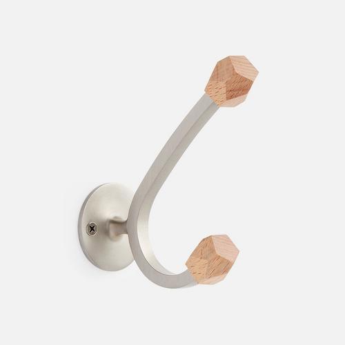 Mariline Knob and Brass Double Hook- Pampas Beach/Brushed Nickel