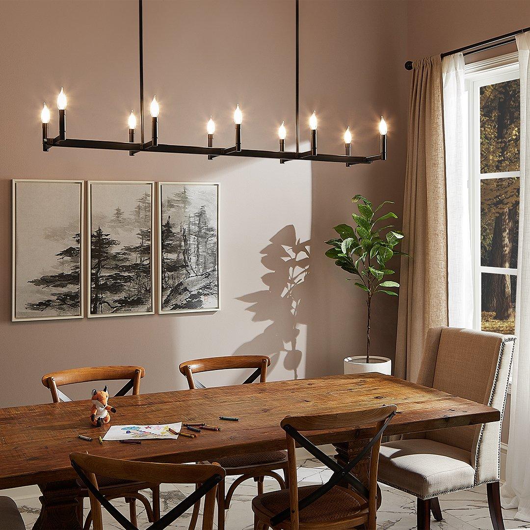 Home lighting featuring the Kunin 10-Light Chandelier - Matte Black