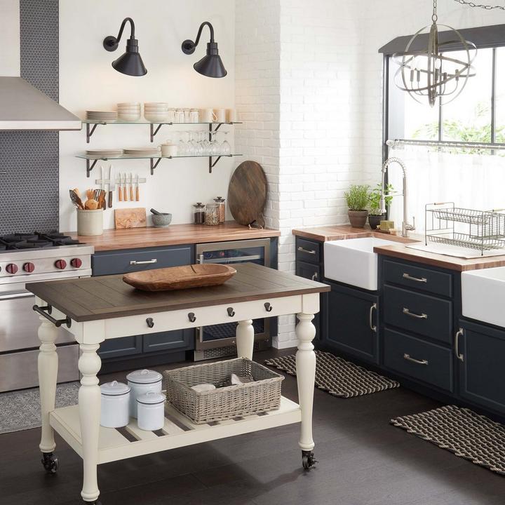 farmhouse kitchen design with the Toulouse Solid Brass Cabinet Pull in Brushed Nickel, 24" Reinhard Farmhouse Sink - White