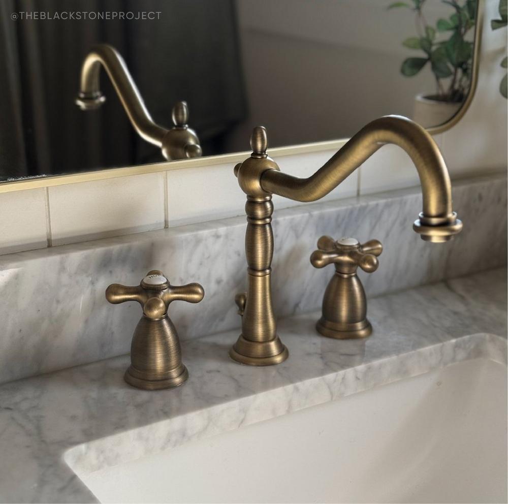 Victorian Widespread Bathroom Faucet - Aged Brass