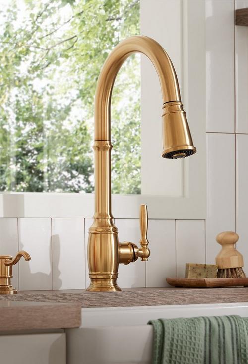 Finnian Pull-Down Kitchen Faucet in Brushed Gold