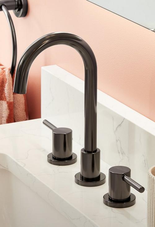 Lexia Widespread Gooseneck Bathroom Faucet in Gunmetal