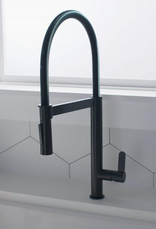 Ocala Single-Hole Kitchen Faucet with Pull-Down Spring Spout in Matte Black