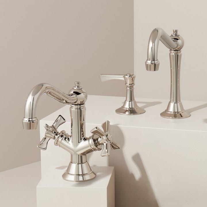Marceau Widespread Bathroom Faucet - Lever Handles, Marceau Single Hole Bathroom Faucet - Cross Handles in Polished Nickel