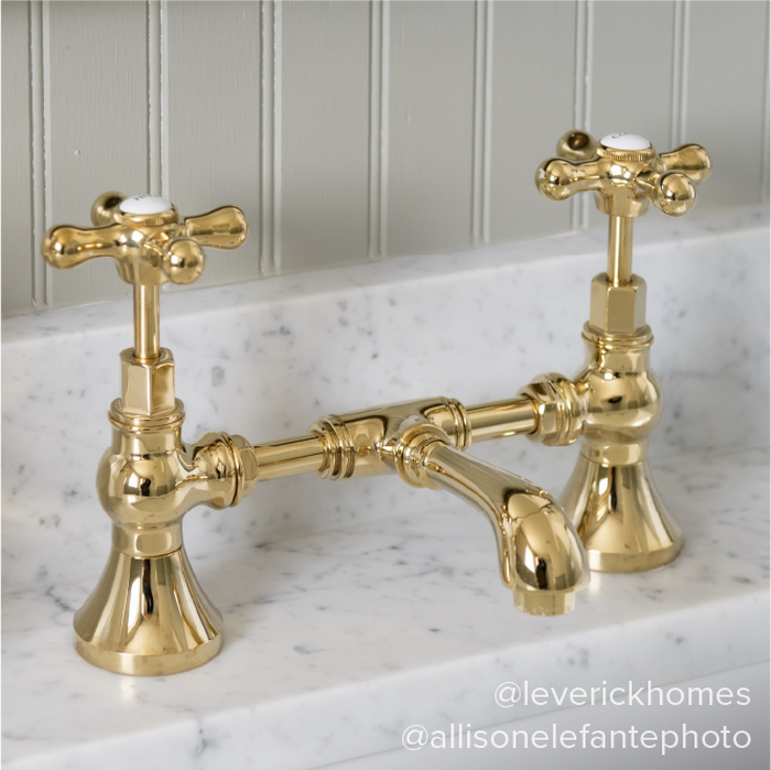 Monroe Bridge Bathroom Faucet - Cross Handles - Polished Brass