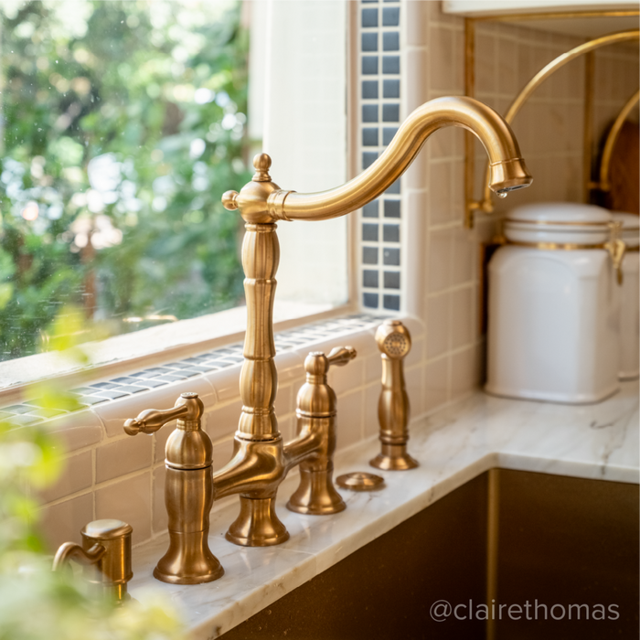 Delacour Bridge Kitchen Faucet With Sprayer - Brushed Gold