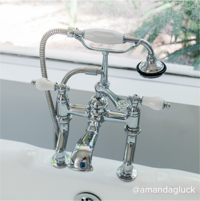 Deck-Mount Telephone Faucet with Cross Handles in Polished Brass