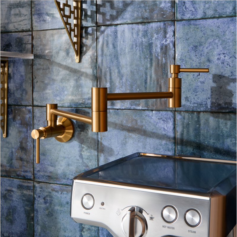 Modern Retractable Wall-Mount Pot Filler Faucet - Brushed Gold