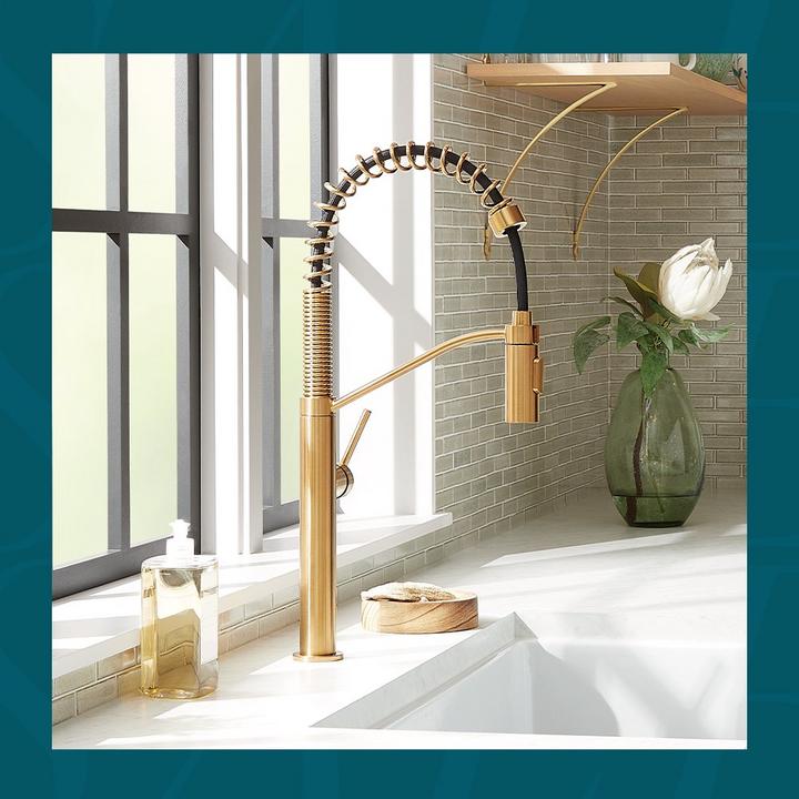 Eiler Single-Hole Kitchen Faucet with Pull-Down Spring Spout in Brushed Gold