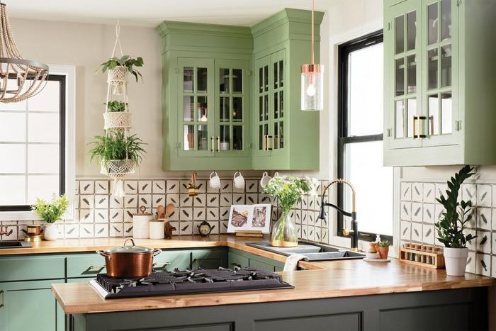 Functional kitchen design featuring the Caribana Single Handle Two-Tone Kitchen Faucet, Masella Solid Brass Cabinet Pull