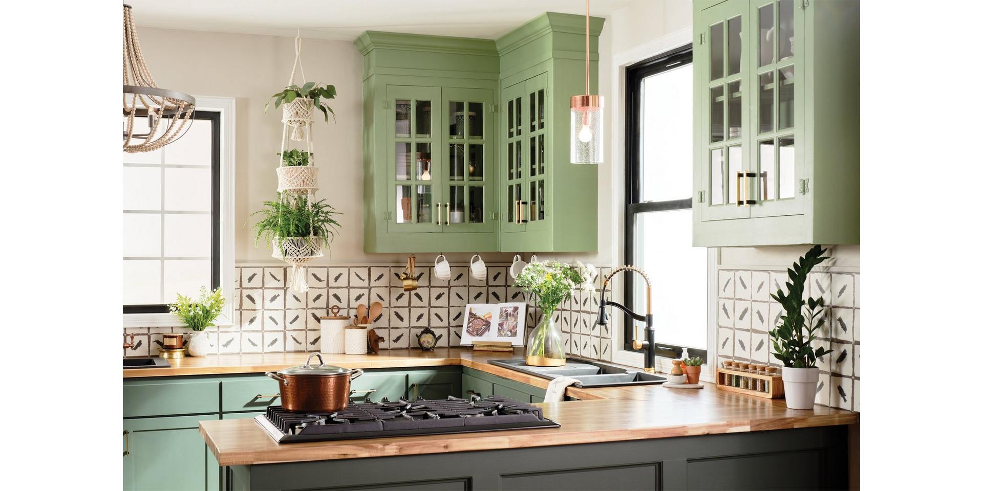 Functional kitchen design featuring the Caribana Single Handle Two-Tone Kitchen Faucet, Masella Solid Brass Cabinet Pull