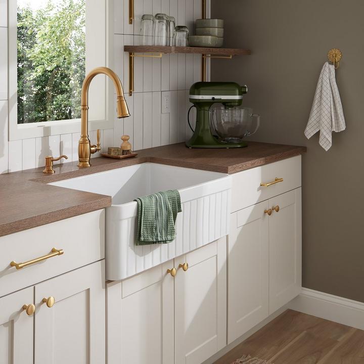 Floral Solid Brass Double Coat Hook, Strasbourg Solid Brass Cabinet Pull in Satin Brass for functional kitchen design