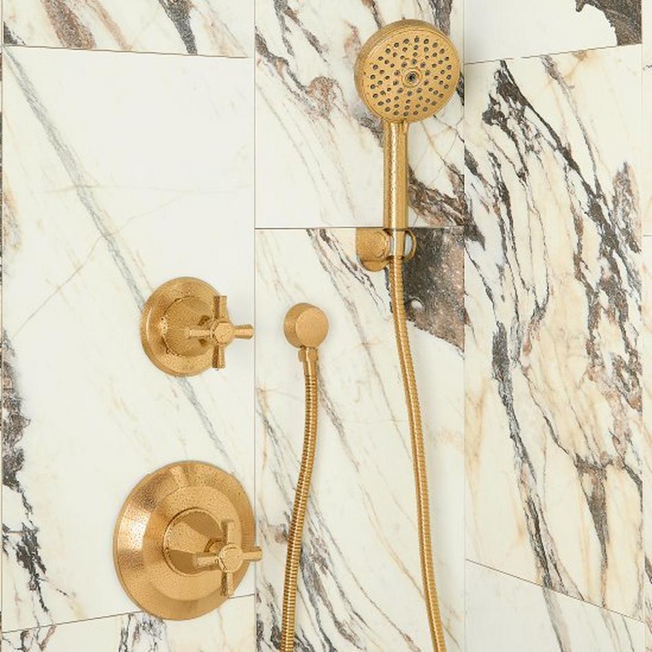 Elita Pressure Balance Shower System with Slide Bar and Hand Shower - Cross Handles - Brushed Gold