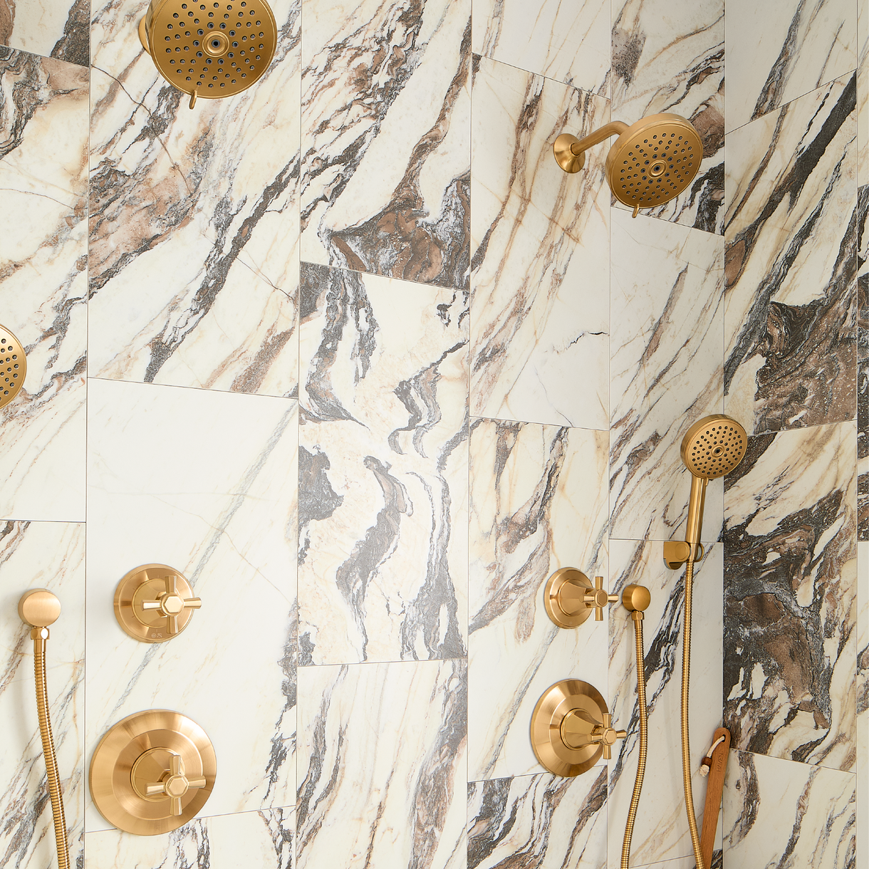 Elita Pressure Balance Shower System with Hand Shower - Cross Handles - Brushed Gold