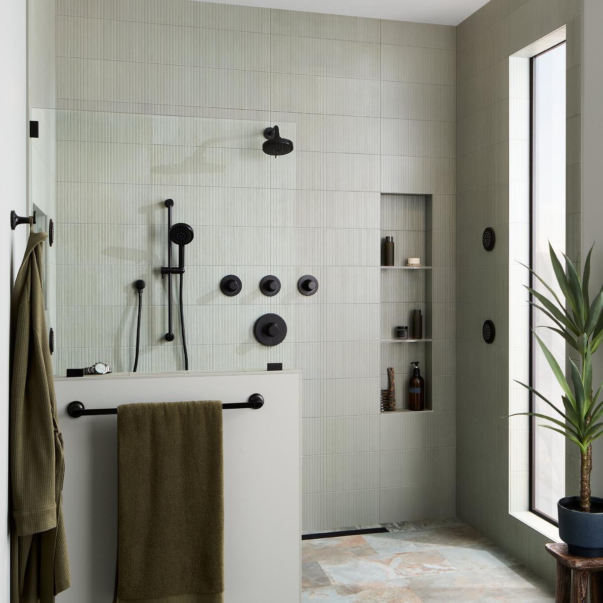 Lentz Pressure Balance Shower Valve with Knob Handles, FundamentALL Hand Shower, Shower Head - Matte Black