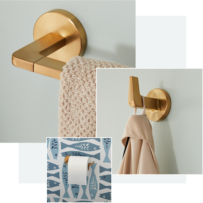 Drea Towel Rod, Robe Hook, Toilet Paper Holder - Brushed Gold
