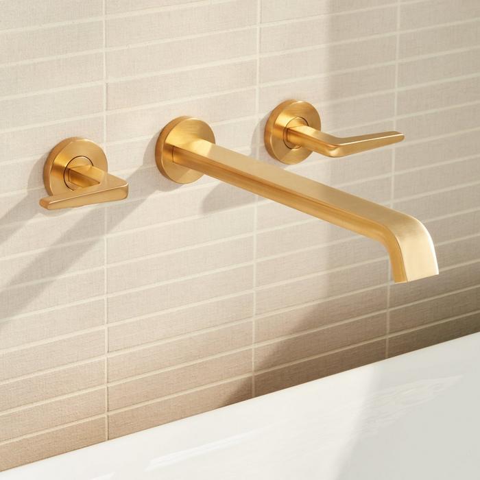 Drea Wall-Mount Tub Faucet in Brushed Gold for installing bathroom fixtures